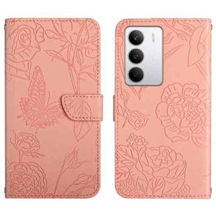 For Realme C75 5G HT03 Skin Feel Butterfly Embossed Flip Leather Phone Case(Pink)