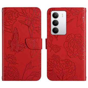 For Realme C75 5G HT03 Skin Feel Butterfly Embossed Flip Leather Phone Case(Red)