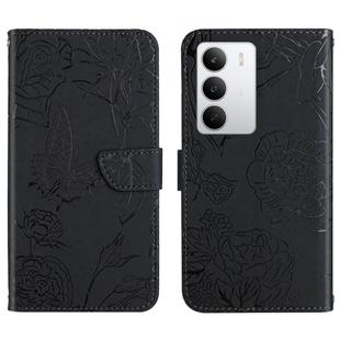 For Realme C71 4G HT03 Skin Feel Butterfly Embossed Flip Leather Phone Case(Black)