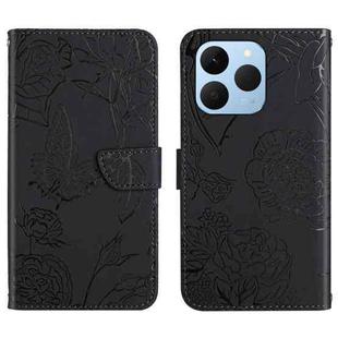For Realme 15T 5G HT03 Skin Feel Butterfly Embossed Flip Leather Phone Case(Black)