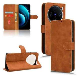 For vivo X100 Skin Feel Magnetic Flip Leather Phone Case(Brown)