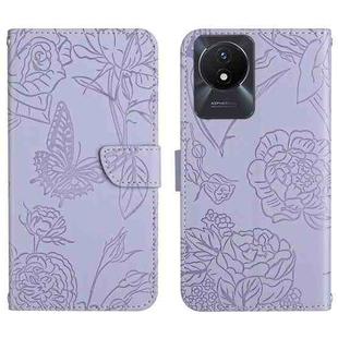 For vivo Y02A 4G / Y02 4G / Y11 2023 HT03 Skin Feel Butterfly Embossed Flip Leather Phone Case(Purple)