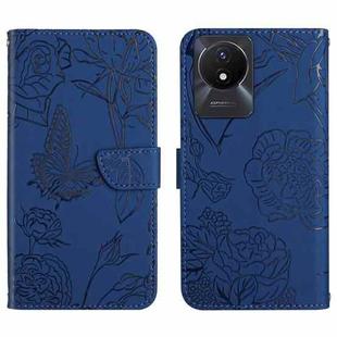 For vivo Y02A 4G / Y02 4G / Y11 2023 HT03 Skin Feel Butterfly Embossed Flip Leather Phone Case(Blue)