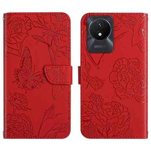 For vivo Y02A 4G / Y02 4G / Y11 2023 HT03 Skin Feel Butterfly Embossed Flip Leather Phone Case(Red)