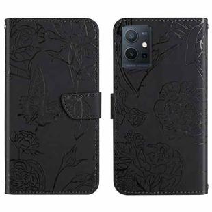 For vivo Y55S 5G 2023 / Y55 5G / T1 5G HT03 Skin Feel Butterfly Embossed Flip Leather Phone Case(Black)