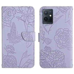 For vivo Y75 5G Global HT03 Skin Feel Butterfly Embossed Flip Leather Phone Case(Purple)