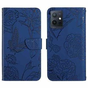 For vivo Y75 5G Global HT03 Skin Feel Butterfly Embossed Flip Leather Phone Case(Blue)
