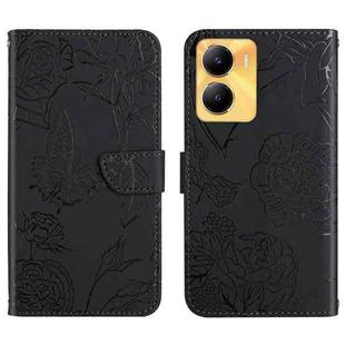 For vivo Y56 5G Global HT03 Skin Feel Butterfly Embossed Flip Leather Phone Case(Black)