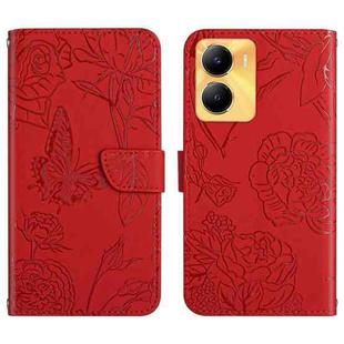 For vivo Y56 5G Global HT03 Skin Feel Butterfly Embossed Flip Leather Phone Case(Red)