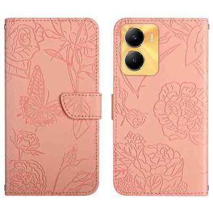 For vivo Y02S Global / Y16 4G Global HT03 Skin Feel Butterfly Embossed Flip Leather Phone Case(Pink)