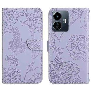 For vivo Y77E 5G HT03 Skin Feel Butterfly Embossed Flip Leather Phone Case(Purple)