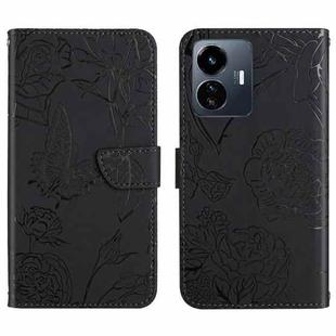 For vivo Y77E 5G HT03 Skin Feel Butterfly Embossed Flip Leather Phone Case(Black)