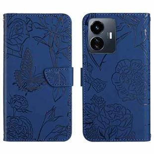 For vivo Y77E 5G HT03 Skin Feel Butterfly Embossed Flip Leather Phone Case(Blue)