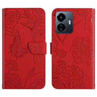 For vivo Y77E 5G HT03 Skin Feel Butterfly Embossed Flip Leather Phone Case(Red)