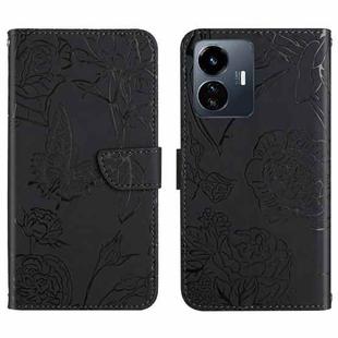 For vivo Y77 5G Global / Y22S 4G Global HT03 Skin Feel Butterfly Embossed Flip Leather Phone Case(Black)