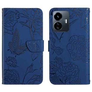 For vivo Y22 4G Global / Y35 4G Global HT03 Skin Feel Butterfly Embossed Flip Leather Phone Case(Blue)