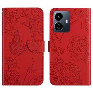 For vivo Y22 4G Global / Y35 4G Global HT03 Skin Feel Butterfly Embossed Flip Leather Phone Case(Red)