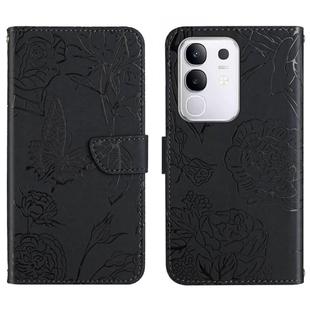 For vivo Y29 4G Global HT03 Skin Feel Butterfly Embossed Flip Leather Phone Case(Black)