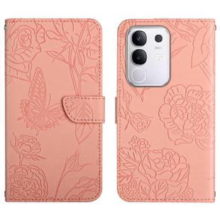 For vivo Y29 4G Global HT03 Skin Feel Butterfly Embossed Flip Leather Phone Case(Pink)