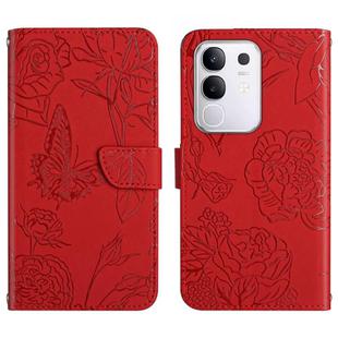 For vivo Y29 4G Global HT03 Skin Feel Butterfly Embossed Flip Leather Phone Case(Red)