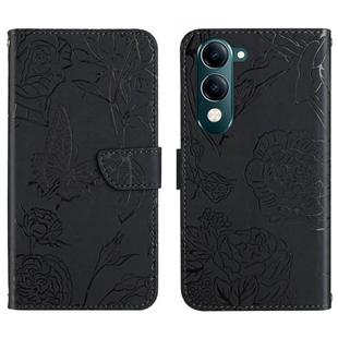 For vivo Y04 4G / Y29s 5G HT03 Skin Feel Butterfly Embossed Flip Leather Phone Case(Black)