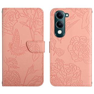 For vivo Y04 4G / Y29s 5G HT03 Skin Feel Butterfly Embossed Flip Leather Phone Case(Pink)