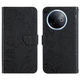 For vivo Y39 5G Global HT03 Skin Feel Butterfly Embossed Flip Leather Phone Case(Black)