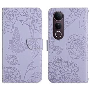For vivo V50 Lite 5G HT03 Skin Feel Butterfly Embossed Flip Leather Phone Case(Purple)