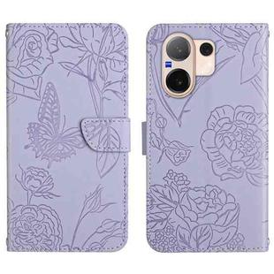 For vivo V60 5G HT03 Skin Feel Butterfly Embossed Flip Leather Phone Case(Purple)