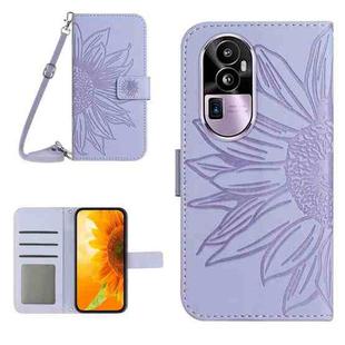 For OPPO Reno10 Pro+ Skin Feel Sun Flower Embossed Flip Leather Phone Case with Lanyard(Purple)