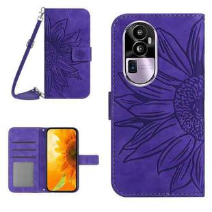 For OPPO Reno10 Pro Skin Feel Sun Flower Embossed Flip Leather Phone Case with Lanyard(Dark Purple)
