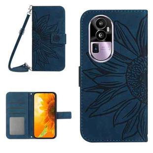 For OPPO Reno10 Pro Skin Feel Sun Flower Embossed Flip Leather Phone Case with Lanyard(Inky Blue)