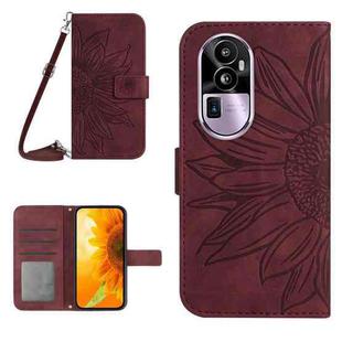For OPPO Reno10 Pro Skin Feel Sun Flower Embossed Flip Leather Phone Case with Lanyard(Wine Red)