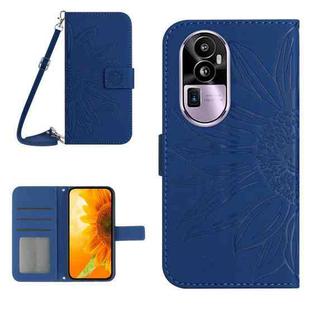 For OPPO Reno10 Pro Skin Feel Sun Flower Embossed Flip Leather Phone Case with Lanyard(Dark Blue)