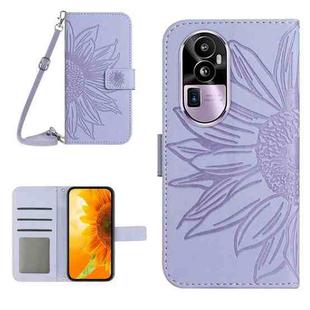 For OPPO Reno10 Pro Skin Feel Sun Flower Embossed Flip Leather Phone Case with Lanyard(Purple)