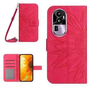 For OPPO Reno10 Skin Feel Sun Flower Embossed Flip Leather Phone Case with Lanyard(Rose Red)