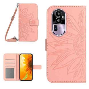 For OPPO Reno10 Skin Feel Sun Flower Embossed Flip Leather Phone Case with Lanyard(Pink)
