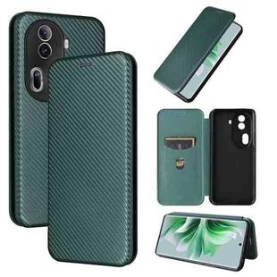 For OPPO Reno11 Pro Global Carbon Fiber Texture Flip Leather Phone Case(Green)