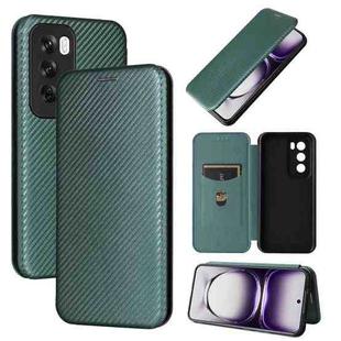 For OPPO Reno12 5G Global Carbon Fiber Texture Flip Leather Phone Case(Green)