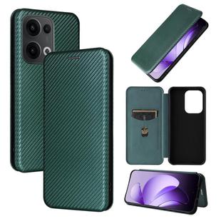 For OPPO Reno13 5G Global Carbon Fiber Texture Flip Leather Phone Case(Green)
