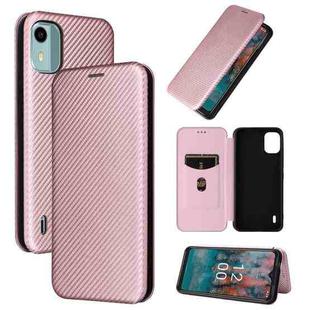 For Nokia C12 / C12 Pro / C12 Plus Carbon Fiber Texture Flip Leather Phone Case(Pink)