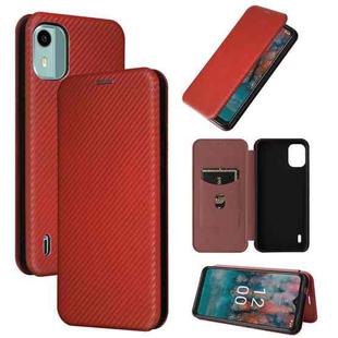 For Nokia C12 / C12 Pro / C12 Plus Carbon Fiber Texture Flip Leather Phone Case(Brown)