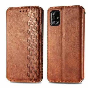 For Samsung Galaxy A51 Cubic Grid Pressed Horizontal Flip Magnetic Leather Case with Holder & Card Slots & Wallet(Brown)