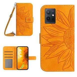 For vivo Y75 5G Global Skin Feel Sun Flower Embossed Flip Leather Phone Case with Lanyard(Yellow)