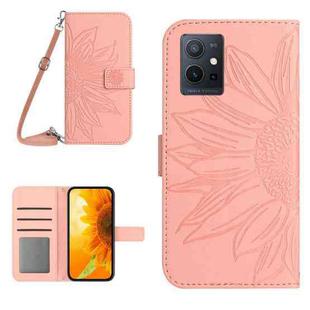 For vivo Y75 5G Global Skin Feel Sun Flower Embossed Flip Leather Phone Case with Lanyard(Pink)