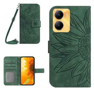 For vivo Y56 5G Global Skin Feel Sun Flower Embossed Flip Leather Phone Case with Lanyard(Green)
