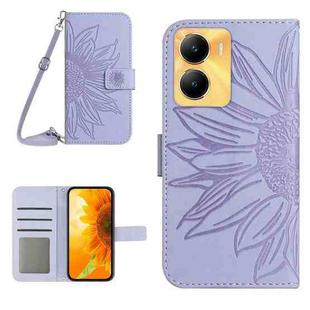 For vivo Y02S Global / Y16 4G Global Skin Feel Sun Flower Embossed Flip Leather Phone Case with Lanyard(Purple)