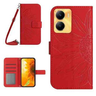 For vivo Y02S Global / Y16 4G Global Skin Feel Sun Flower Embossed Flip Leather Phone Case with Lanyard(Red)