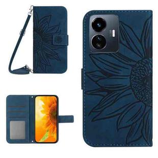 For vivo Y77E 5G Skin Feel Sun Flower Embossed Flip Leather Phone Case with Lanyard(Inky Blue)