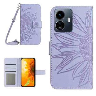 For vivo Y77E 5G Skin Feel Sun Flower Embossed Flip Leather Phone Case with Lanyard(Purple)